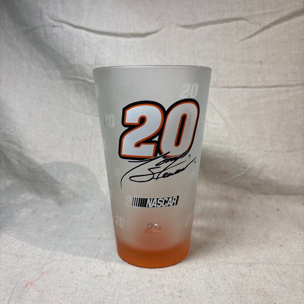 TONY STEWART GLASS • #20 Frosted Pint Nascar Signature Orange 16 oz Beer 6" Tall